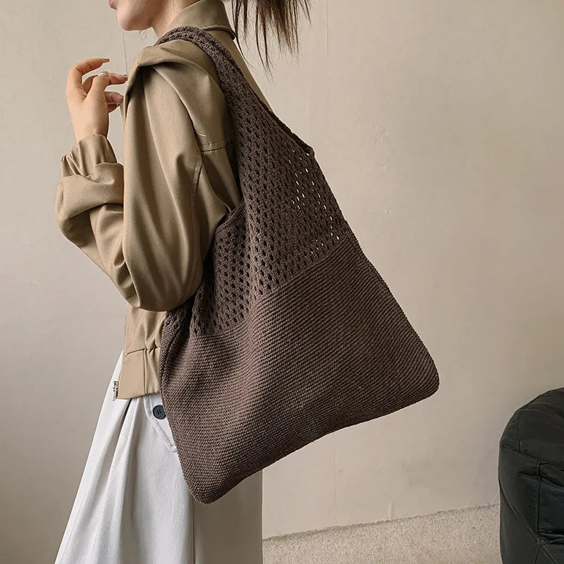 Large Capacity Shoulder Bags Fashion Women Hollow Woven Crochet Bag Knitting Handbags Eco Female Shopping Tote