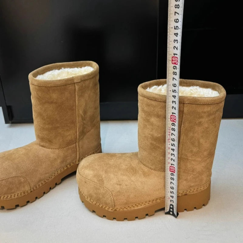New Fashionable Snow Boots Platform Elevating Warm Cotton Shoes Warm Big Head Design Long Boots Ladies All-over Brown Long Boots