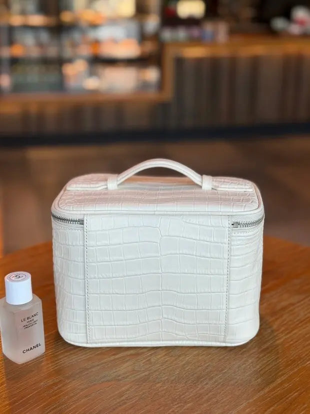 Firstgrain Cowhide Himalayan Crocodile Pattern Vanity Case Genuine Leather Square Portable Large-Capacity Hand-Held Cosmetic Bag