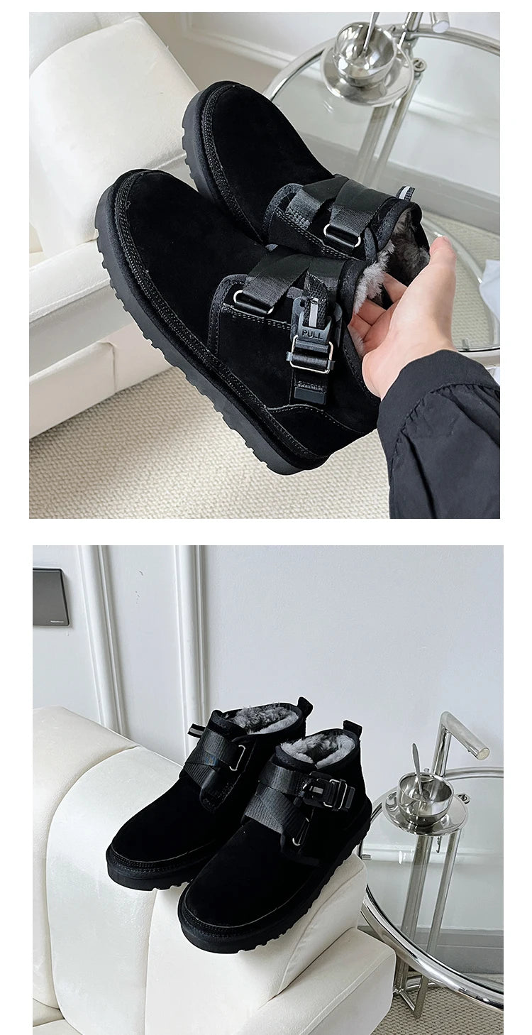 2026 Winter New Style Wang Yibo Same Top Leather Outdoor Warm Men's Boots Fashion Versatile Short Tube Men's Snow Boots