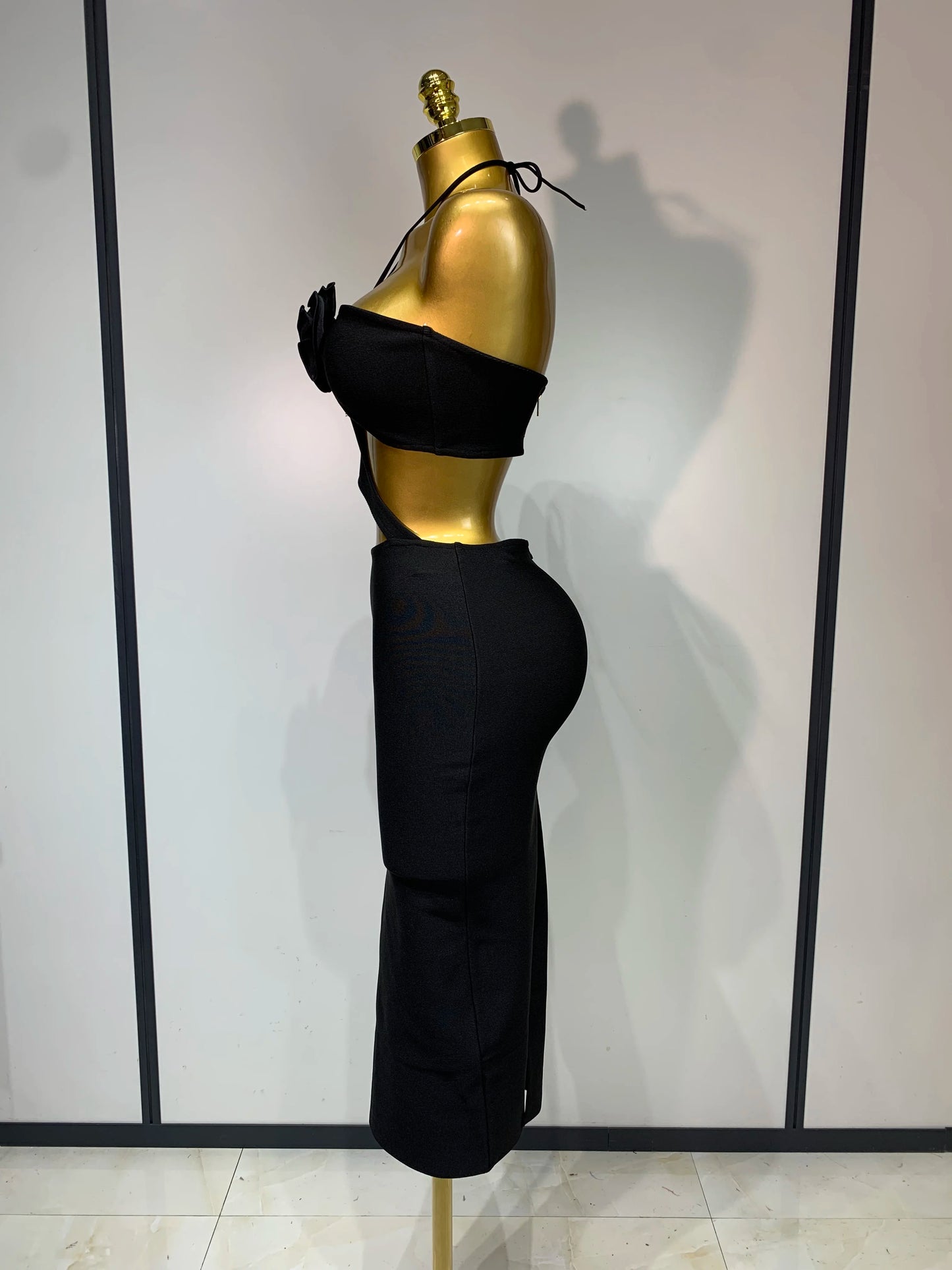Women Sexy Halter Backless Black Bodycon Midi Bandage Dresses Elegant Evening Club Party Luxury Birthday Cocktail Prom Gown