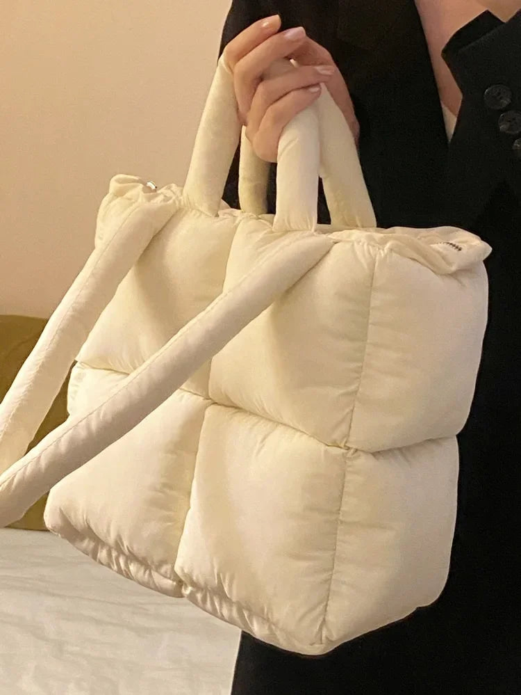 Designer Puffy Shoulder Bag Women Quilted Space Cotton Down Feather Padded Large Capacity Handbag Winter Shopping Tote Bolsas