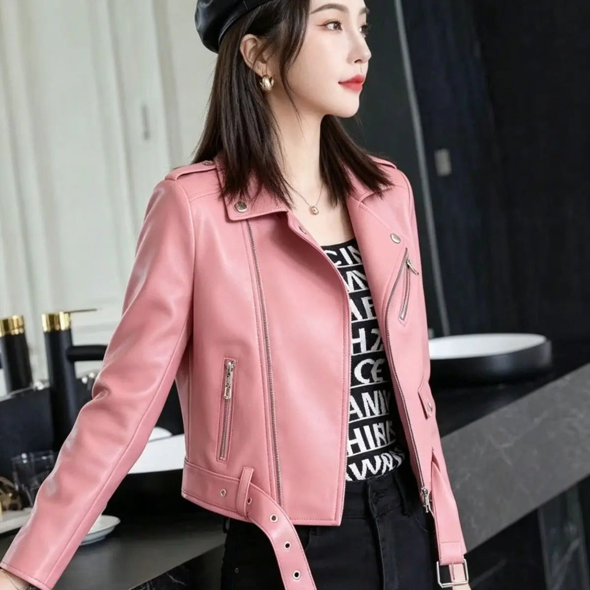 2026 autumn winter new women's PU leather jacket locomotive suit Maillard lapel large size women's leather jacket jacket women