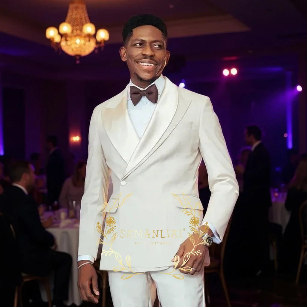 Beige Men's Wedding Suits Unique Collar Male Formal Groom Tuxedo Slim Fit Suit Outfits Elegant 2 Pieces Custom Made Male Suit