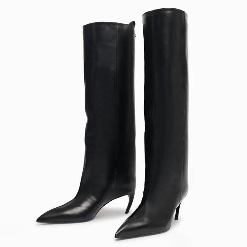 Women's Slim Fit High Heels Knee High Boots Autumn and Winter Fashion Women's Pointed Mid Top Boots, Large Women's Boots