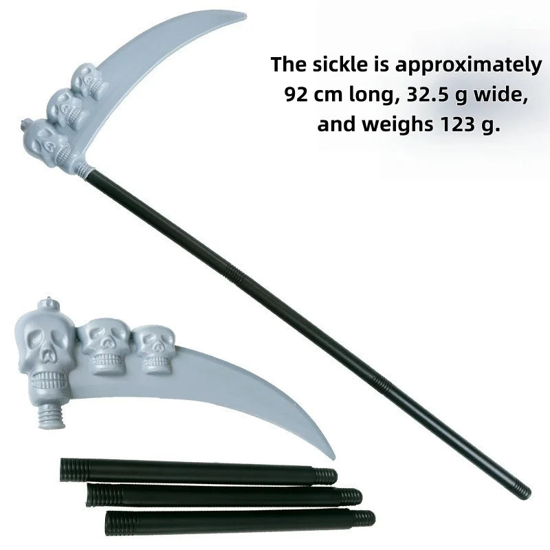 Horror Grim Reaper Cosplay Set Fringed Worn Hooded Cloak Disassemble Skull Scythe Prop For Halloween Party Dress Up