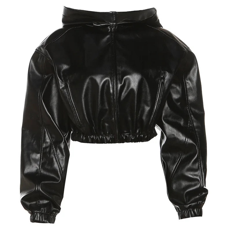 Short Coat Women Leather Jackets Zipper Full Sleeve Solid Streetwear Jacket Turn Down Collar Spliced Casual Coats Autumn 2026