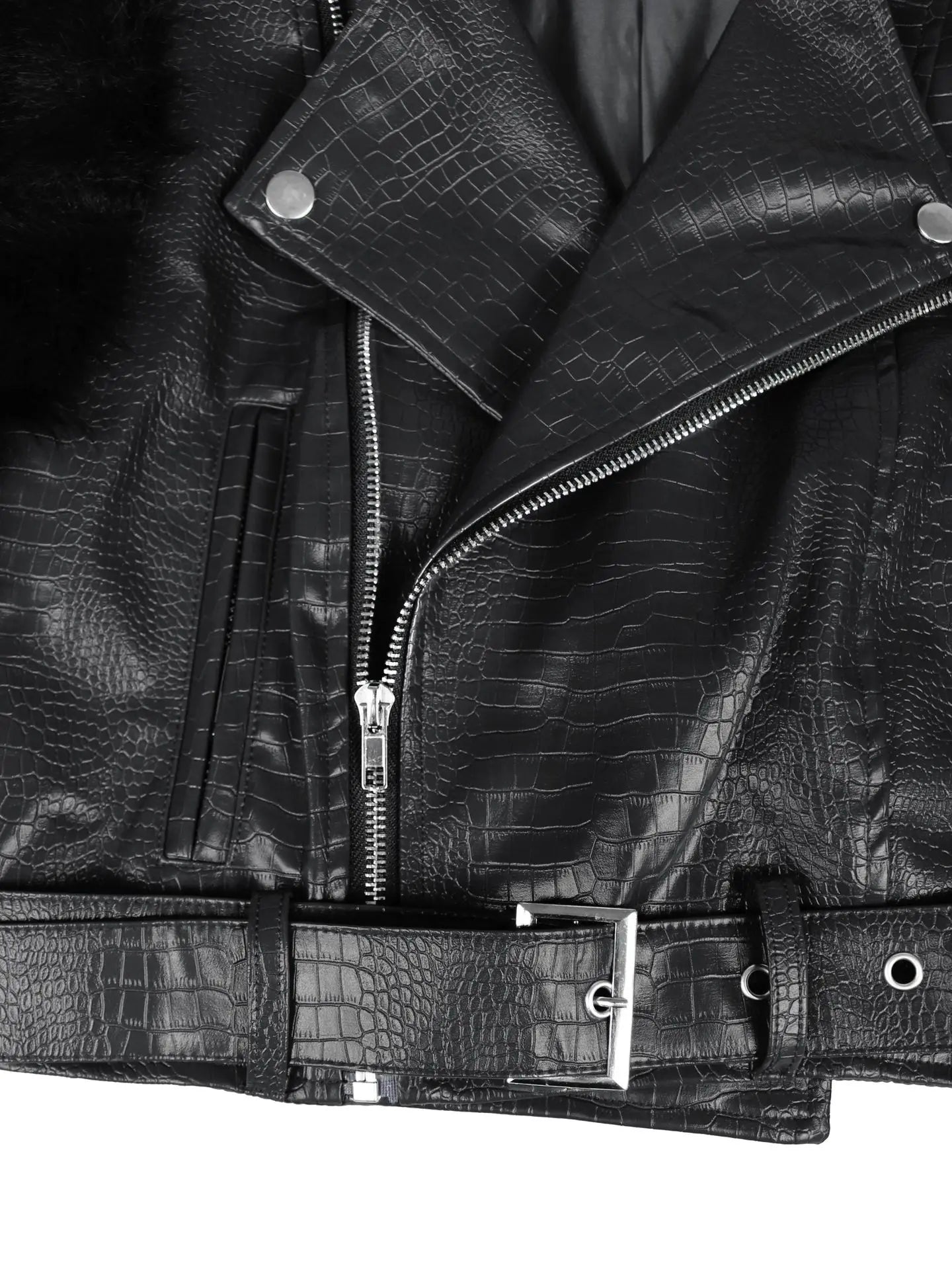 Leosoxs Winter New Sexy Fur Leather Patchwork Jacket for Woman Motorcycle Lapel Zipper Crop Coat  Female Streetwear Clothing