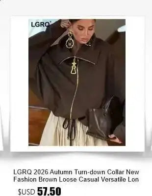 LGRQ Stand‑Collar Long Sleeve Biker Faux Leather Jacket Women Vintage Drawstring Waist Cropped Outerwear 2026 Autumn 19DB3772