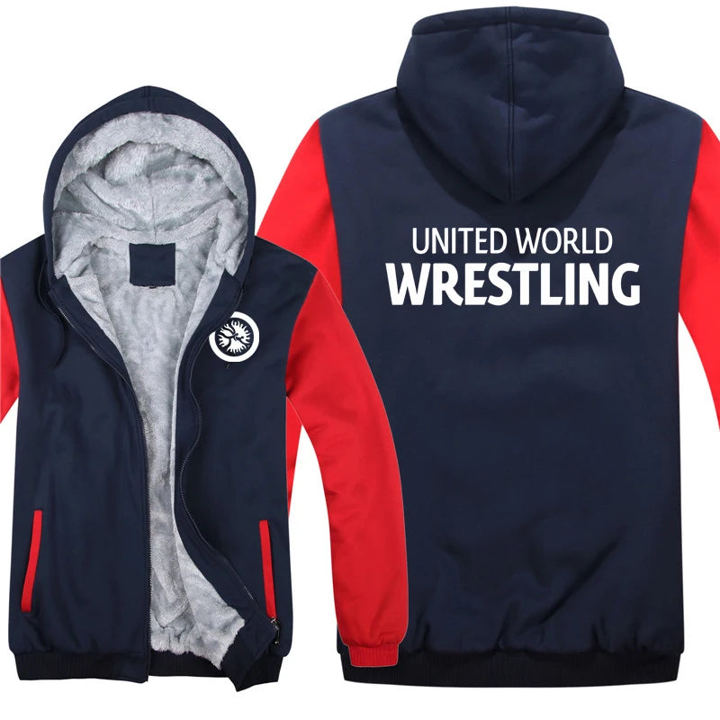 United World Wrestling UWW Men Hoodies Sweatshirts Autumn Winter Warmer Thicken Fleece Fashion Coats Harajuku Top