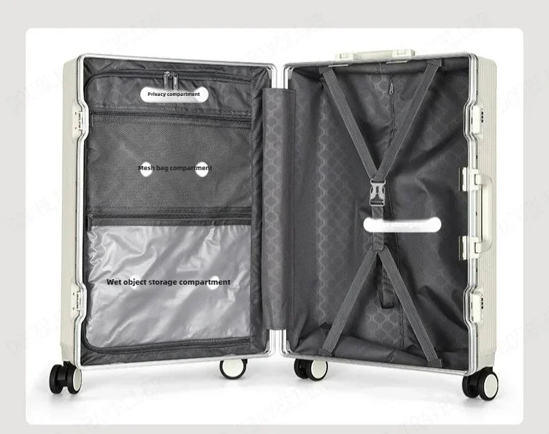 Front Opening Large Capacity Rolling Luggage Case Aluminum Frame ABS+PC Trolley Case Suitcase USB Charging Boarding Case