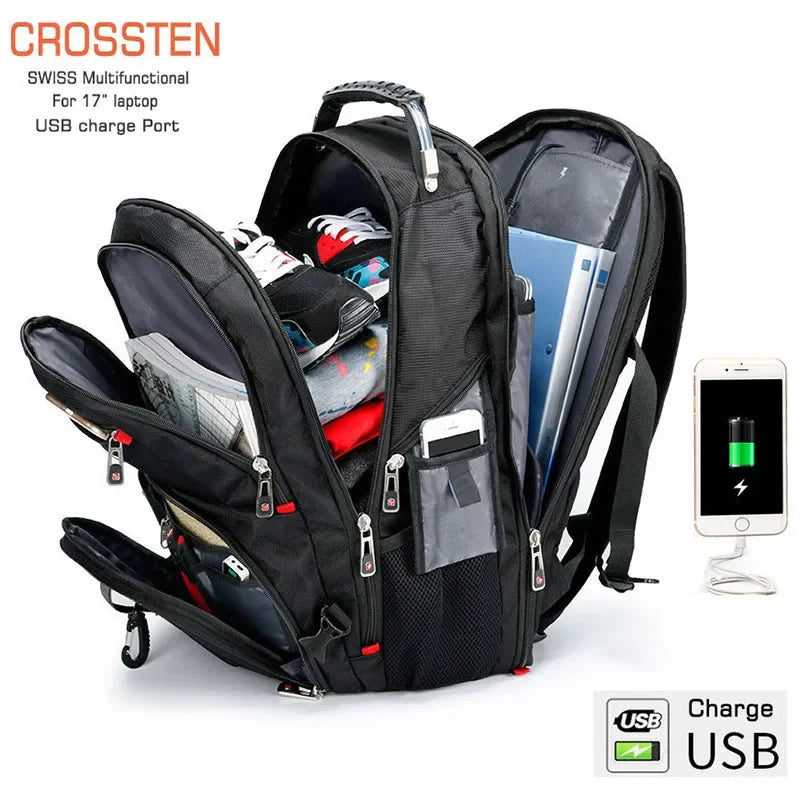 2026 Swiss-Multifunctional bags Durable 17 Inch Laptop Backpack, Travel Bag,College Bookbag,USB Charging Port,Water Resistant