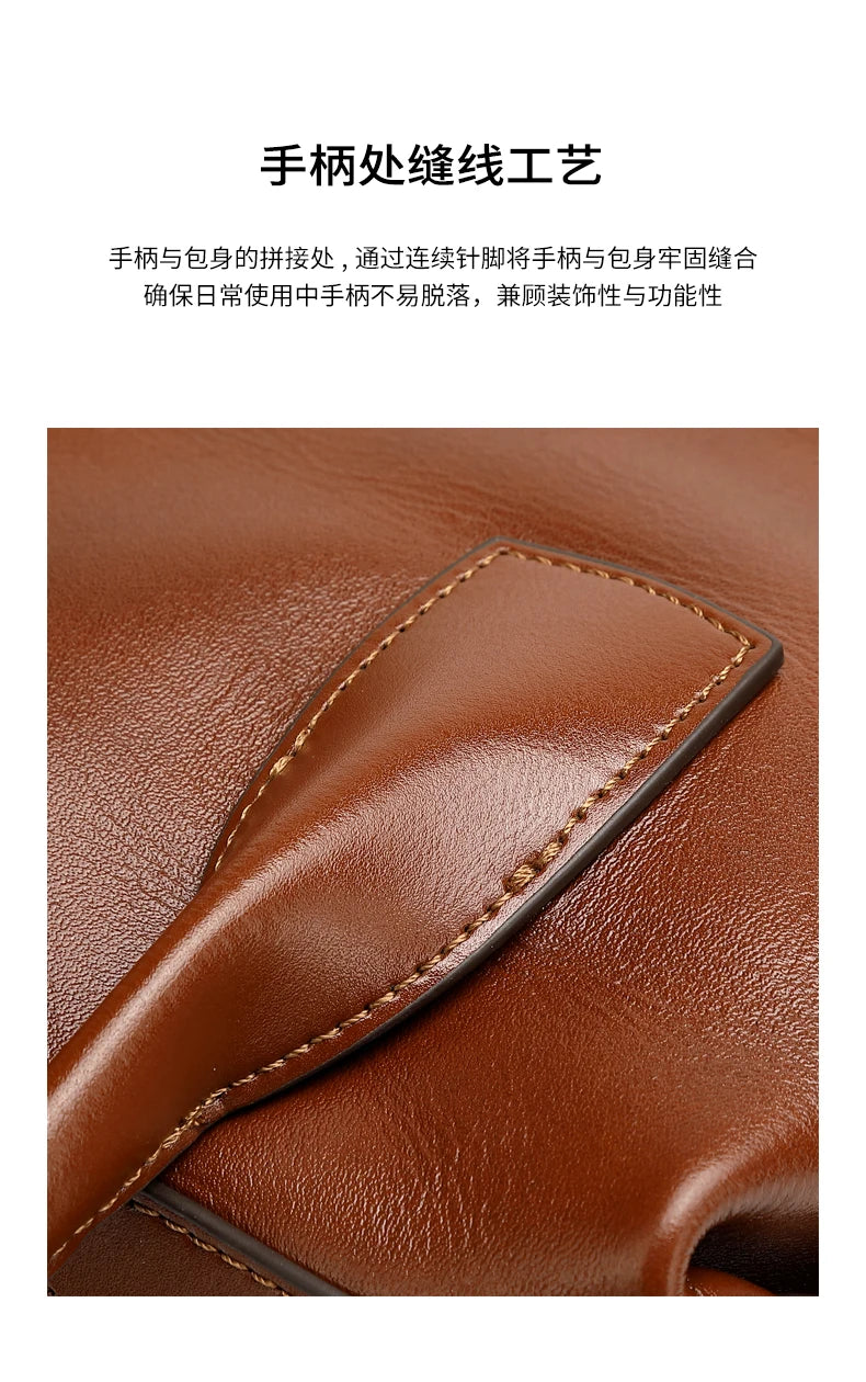 BURMINSA Genuine Cowhide Leather Handbags For Women Retro Pillow Top Handle Bags Bowling Daily Work Crossbody Shoulder Purses