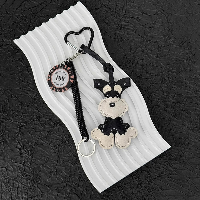 Lovely PU Leather Schnauzer Keychain Cute Puppy Animal Hanger Dog Fashion Bag Pendant Creative Woven Rope Keyring Bag Charms New