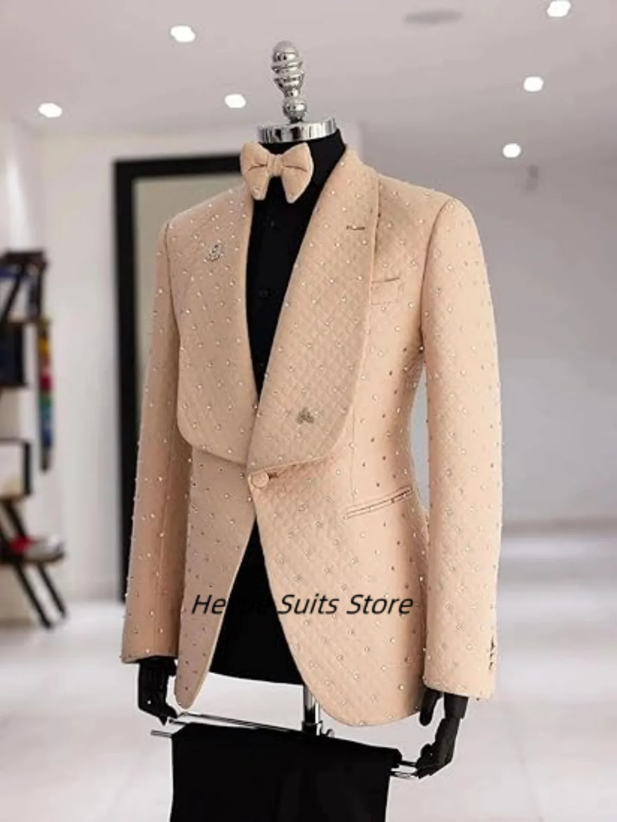 Slim Fit  Rhinestones Men Suits Fashion Customized Groom wedding Party Tuxedos 2 Picecs Sets Elegant Male Blazers Costumes Homme