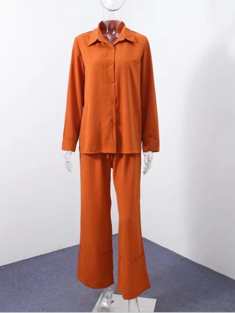 2025 Summer Fashion New Women's Commuting Style Women's Two Piece Set with Collar Single Breasted Shirt and Wide Leg Pants Set