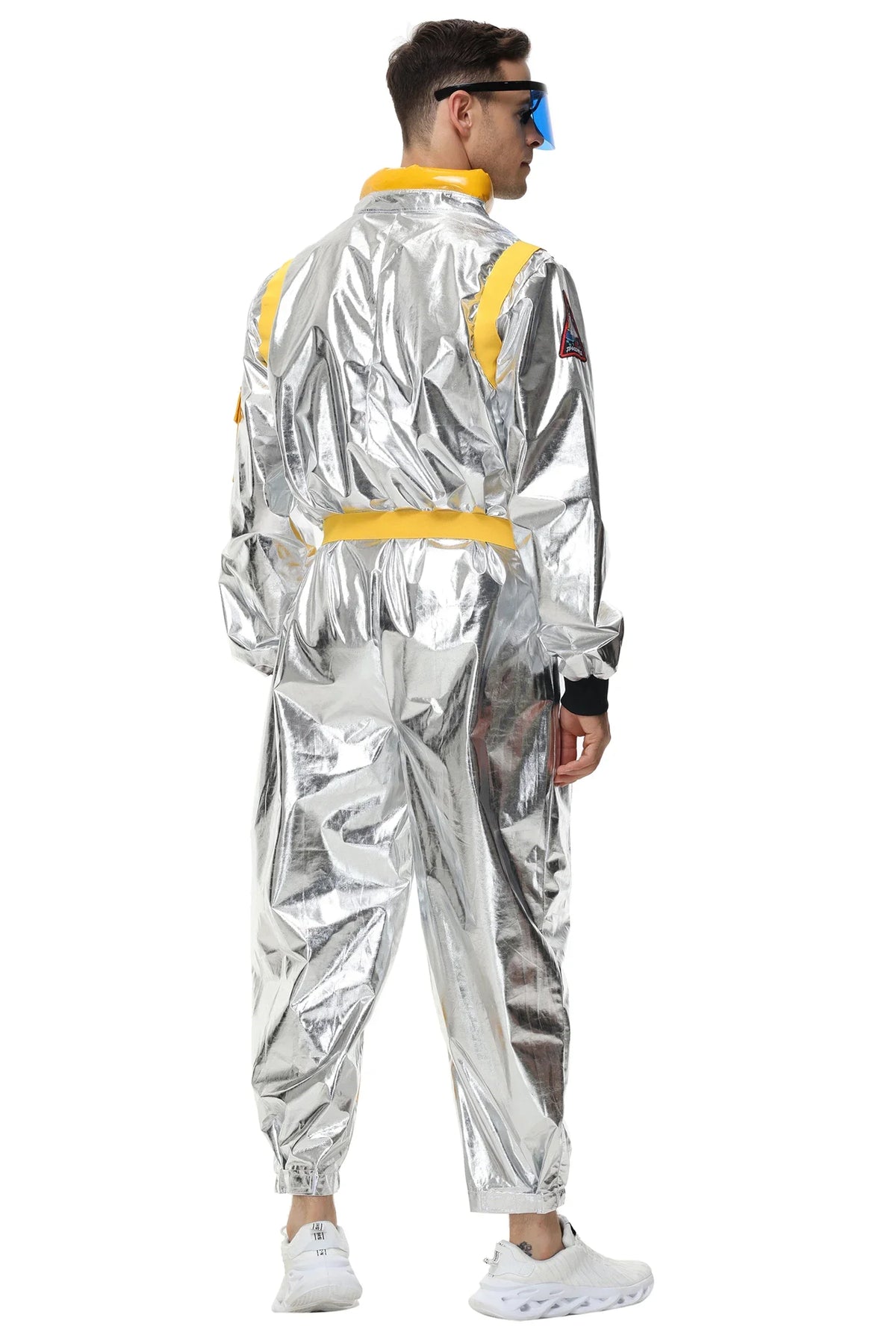 Adults Silver Astronaut Costume Space Suit Men Women Couple Jumpsuit Cosplay Halloween Carnival Party Dress Up