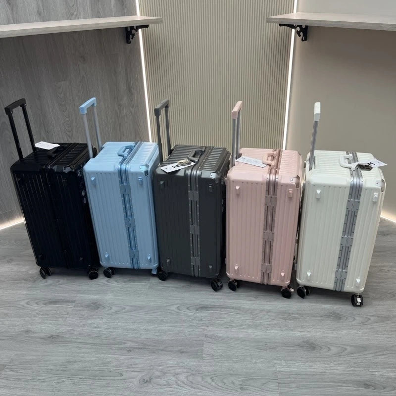 New Suitcase Aluminum Frame Rolling Luggage with Cup Holder Cabin Carrier PC Material Suitcase on Wheels Large Capacity