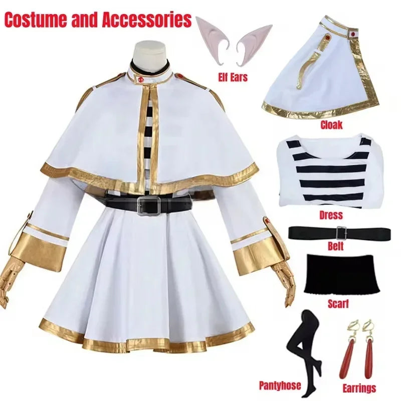 Sousou No Frieren Cosplay Costume Wig Shoes Anime Figures Magician Dress Elf Ear Halloween Party Charistmas for Women