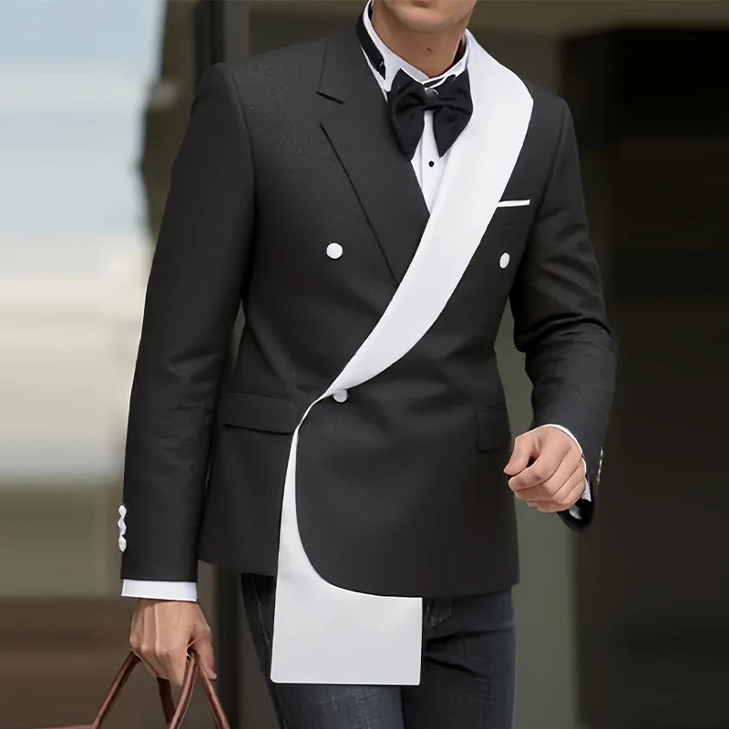 Suit Blazer Jacket Men's Black White Patchwork Suit Jacket Asymmetrical Design Blazer Stage Host Wedding Banquets Party Blazer