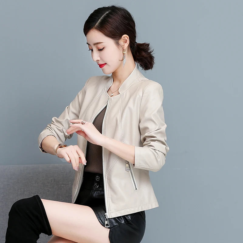 Real Leather Biker Jacket Women's Short Style 2026 Spring Autumn New Korean Version Slim Fit Stand Collar Miniature Coat