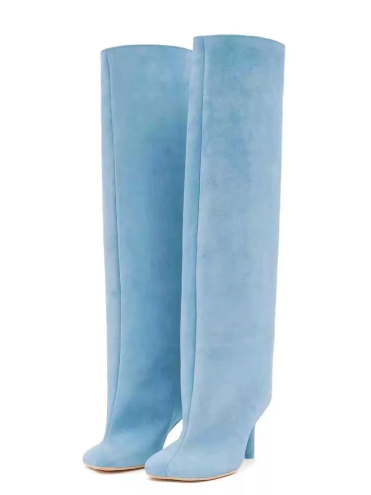 2025Women's Autumn and Winter New Slim Fit High Heels Knee High Boots Fashionable Plus Size Medium Long Boots Knight Boots