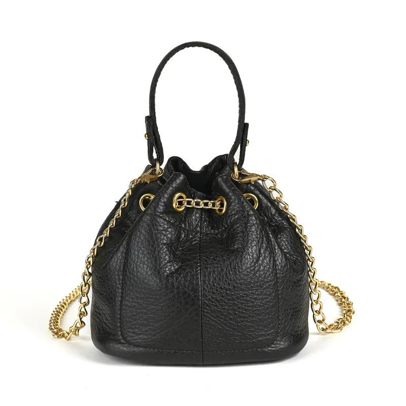 LD-Soft Leather Bag Versatile for All Seasons, Sweet and Ladylike. Top Layer Cowhide Handbag, Single Shoulder Bucket Bag