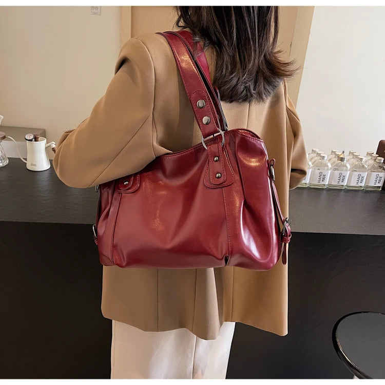 Large Capacity PU Shoulder Bag Rivet Buckle Thread Solid Casual Tote Crossbody Bag 2025 Hot Sale Bags for Women Bolsas Femininas