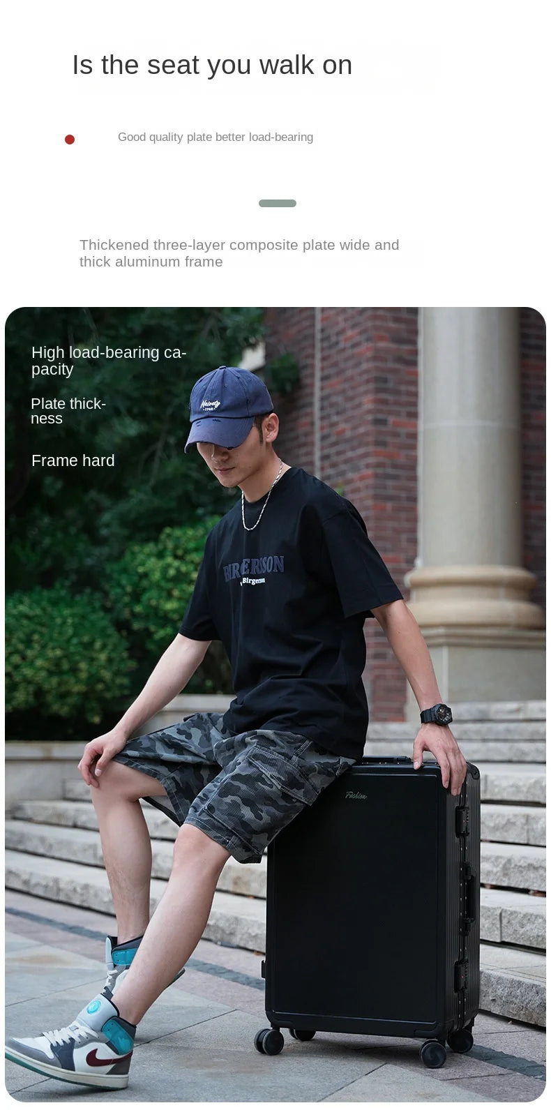 Wide Tie Rod Luggage Aluminum Frame with Durable PC Trolley Case 30 inch Multifunctional Suitcase with Large Capacity