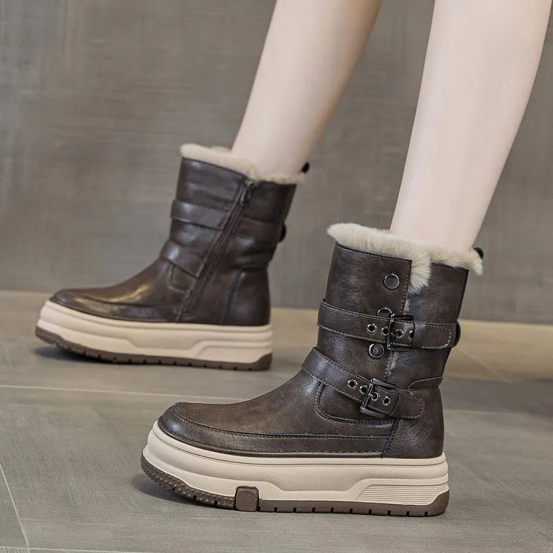 AIYUQI Women's Genuine Leather Snow Boots 2026 Winter New Platform Warm Women Mid-calf Boots Stylish Thick Boots For Women