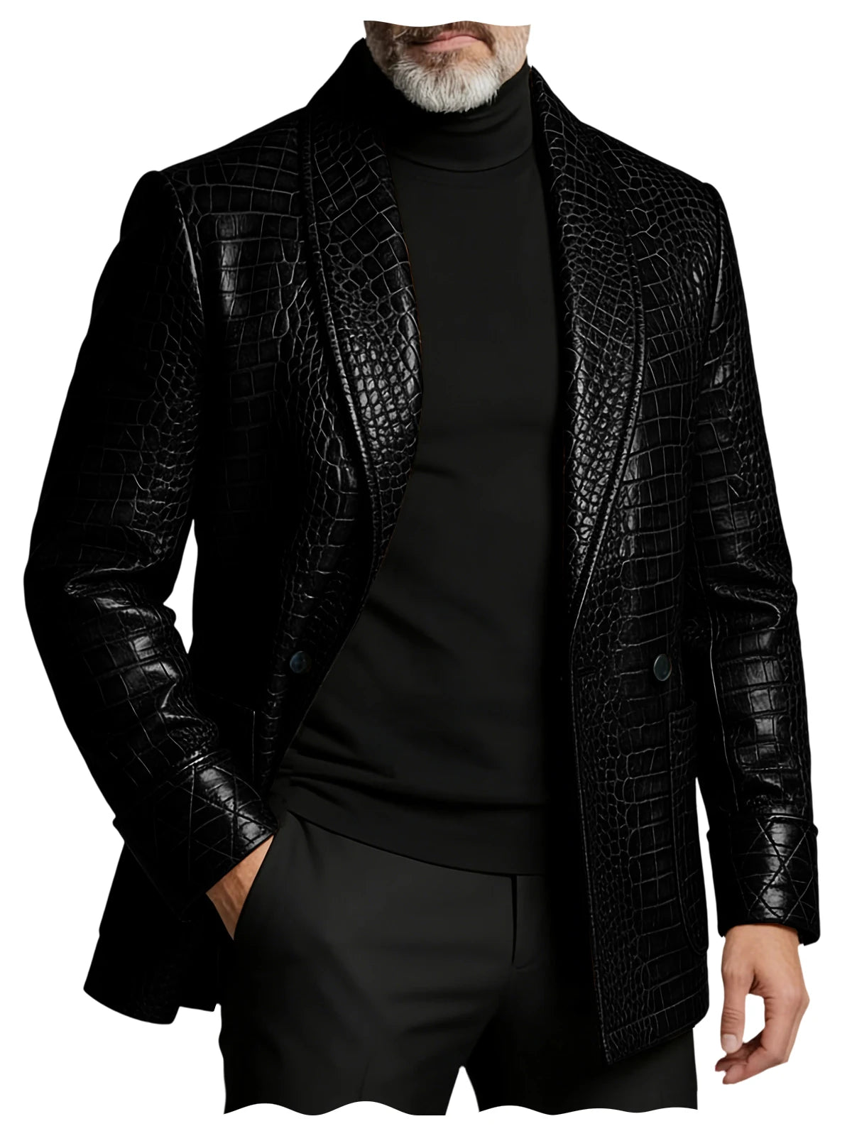 Men's Crocodile Embossed Leather Blazer Double Breasted Business Casual Brown Jacket Office Wear Formal Plus Size  Suit Coat