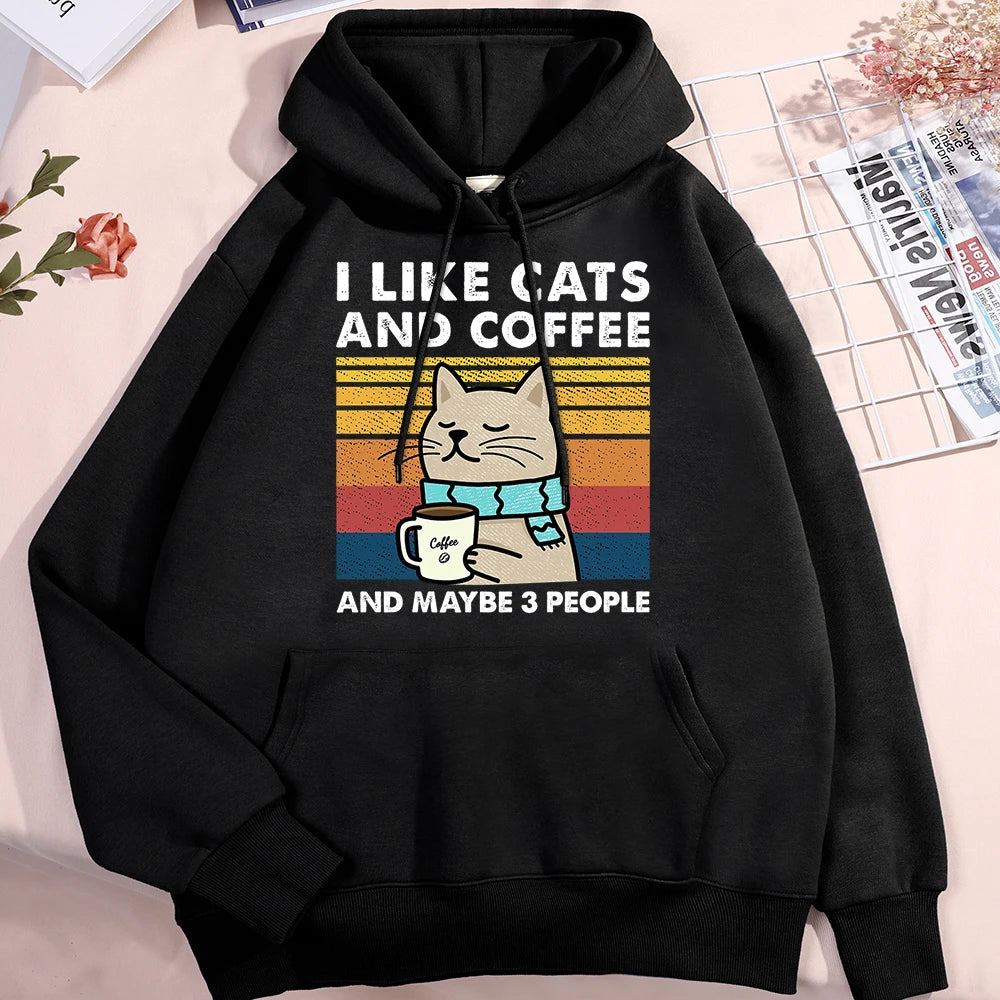 I Like Cats And Coffee Hoodies For Men Women Fashion Crewneck Clothes Loose Fleece New Hoodies Street Pullover Man Sweatshirt