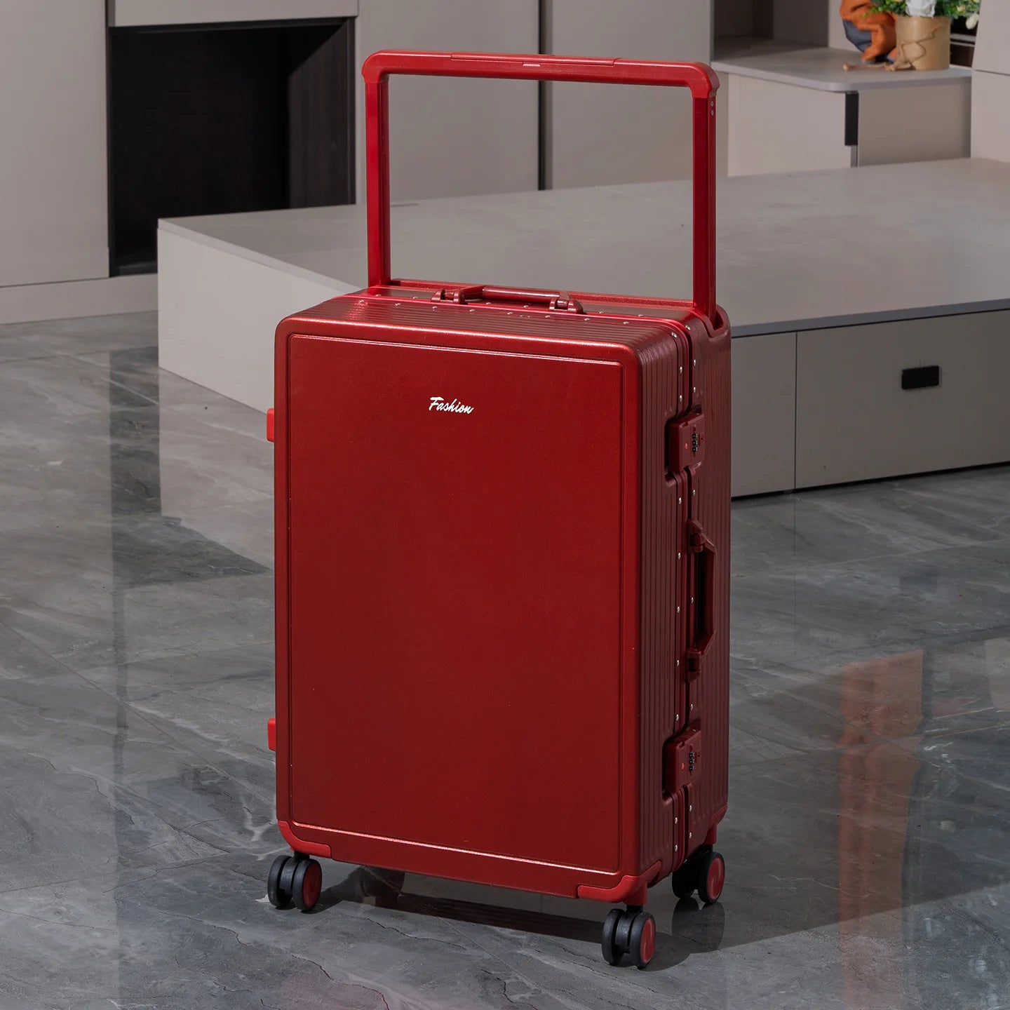 Wide Tie Rod Luggage Aluminum Frame with Durable PC Trolley Case 30 inch Multifunctional Suitcase with Large Capacity