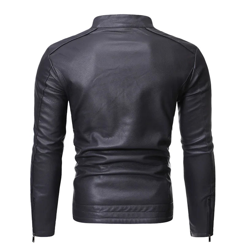 Men's Motorcycle Leather Jacket Autumn Winter Stand Collar Biker Jacket Korean Fashion PU Leather Coat Slim Fit Men's Outerwear