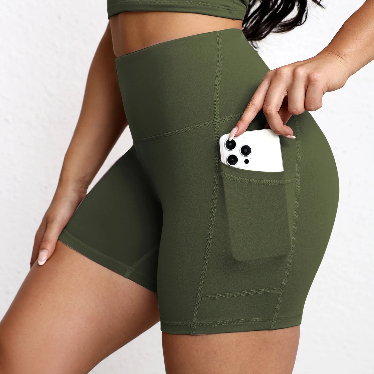 Summer Soft Yoga Shorts With Pocket Buttock Lift Gym Leggings Women High Waist Sports Shorts Women Running Workout Shorts
