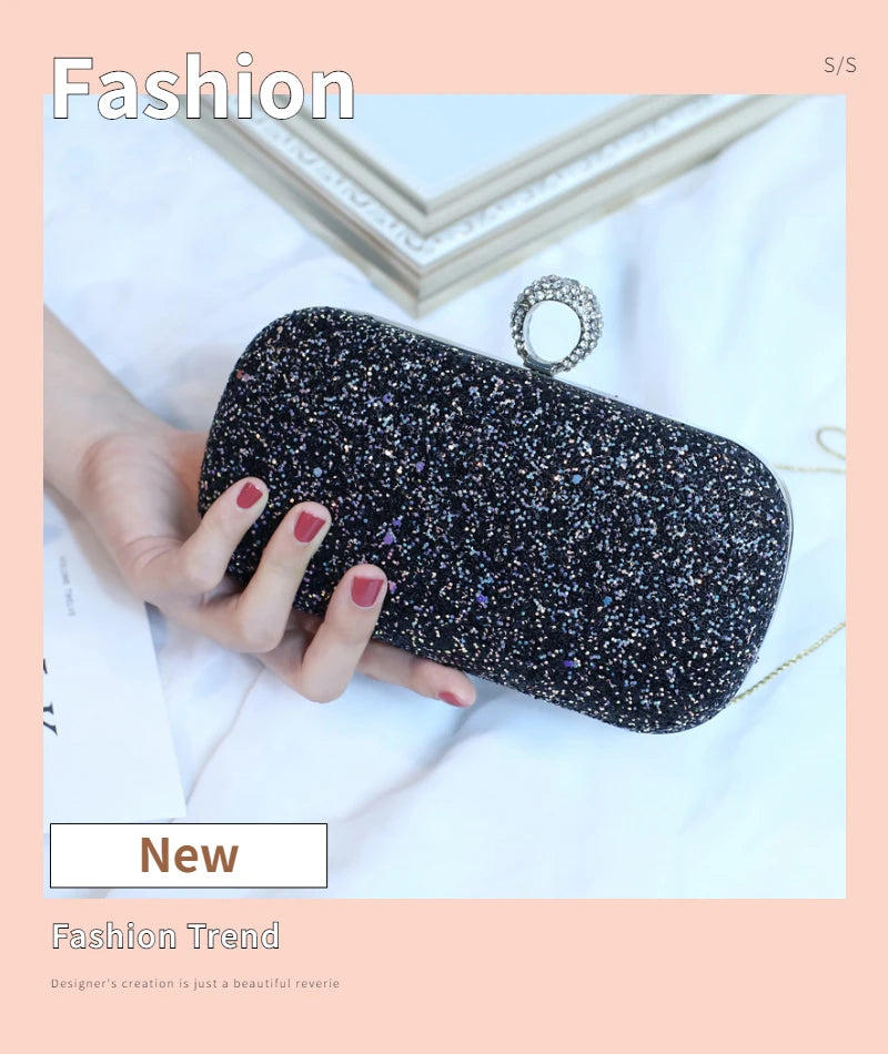 Evening Pink Clutch Designer Bags Women Luxury 2025 Purse Bling Sequins Handbag New Fashion Shoulder Crossbody Small Phone Bag
