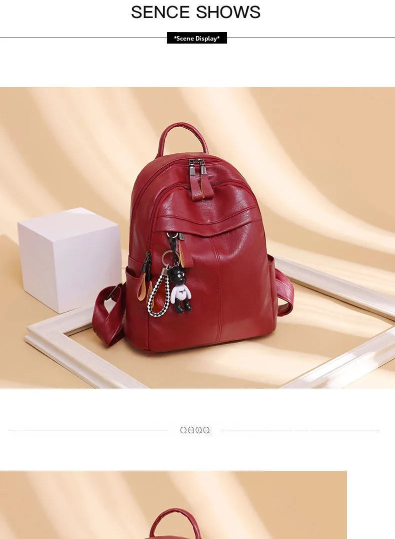 Women's Large Capacity Soft Leather Backpack Fashionable Street Style Travel Bag 2025 New Korean Version Trendy Ladies Bag
