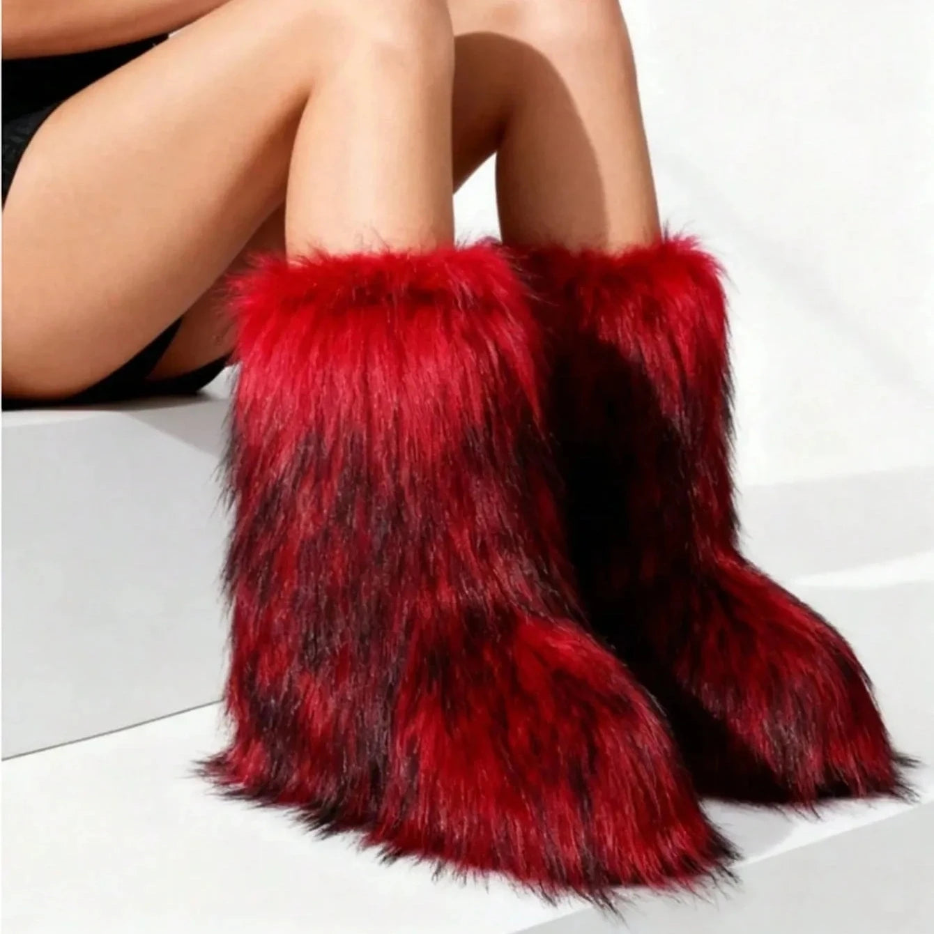Women's Winter Fluffy Faux Fox Fur Boots Woman Plush Warm Snow Boots Luxury Footwear Girls' Furry Fur Bottes Fashion