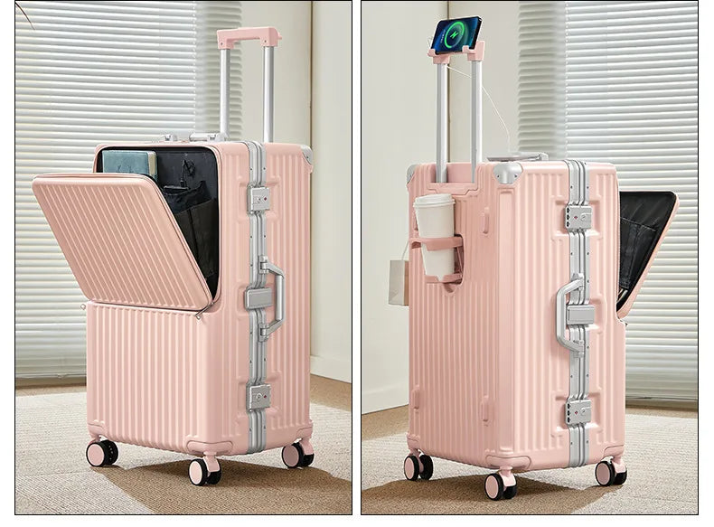 Front Opening Suitcase 20 inch Boarding Box Trolley Case 28/30 inch Luggage Large Capacity Aluminium Frame Suitcase Password Box