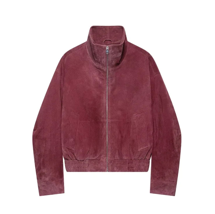 Women Stand Collar Leather Pilot Jacket Red Zipper Cropped Coat Fashion Casual Fashion Outerwear 2026 New Arrival Streetwear