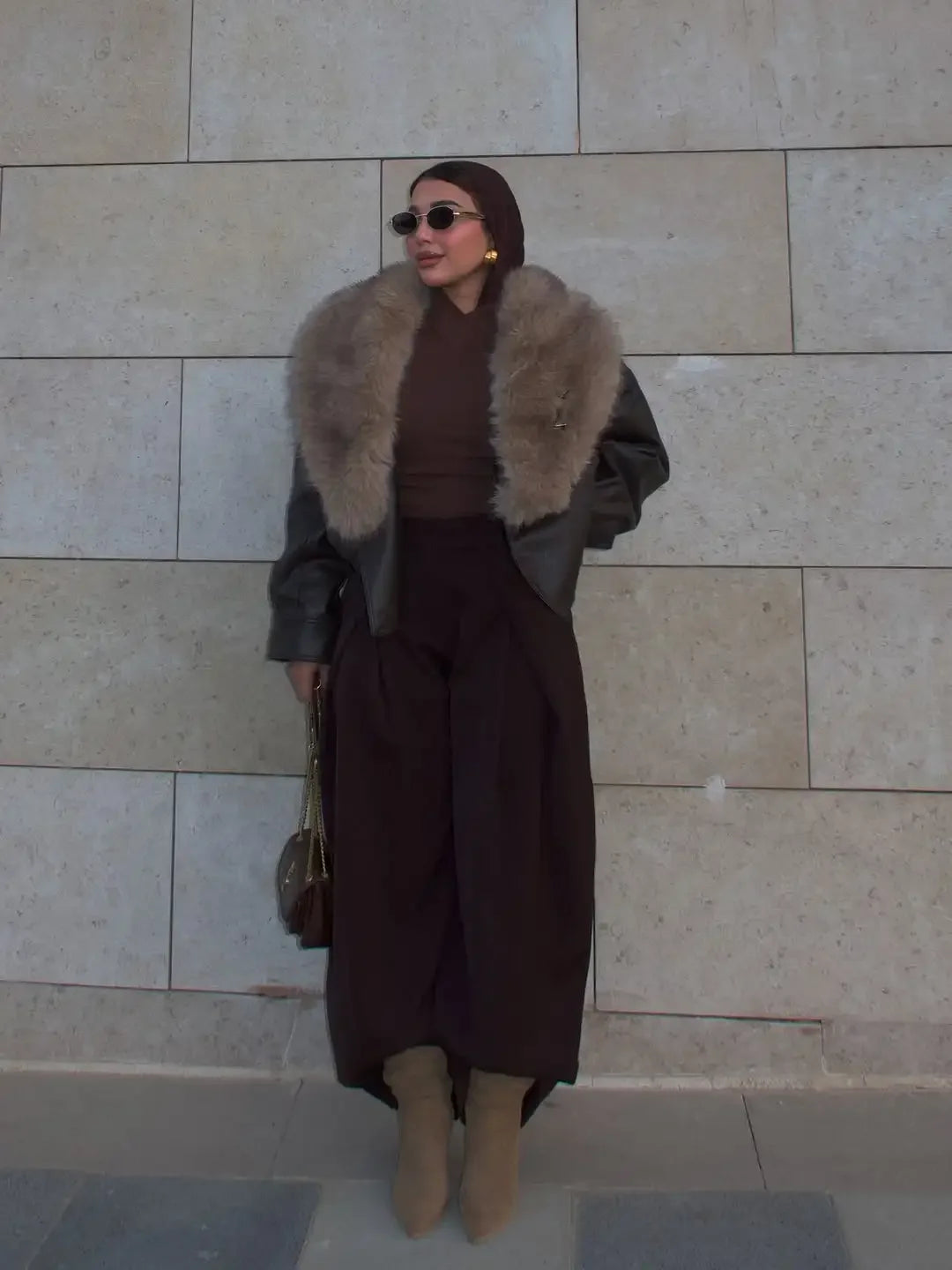 Women Fur Collar Faux Leather Jacket Pebbled Pu Cropped Coat Double Breasted Epaulet Loose 2026 Vintage  Autumn Trendy Outerwear