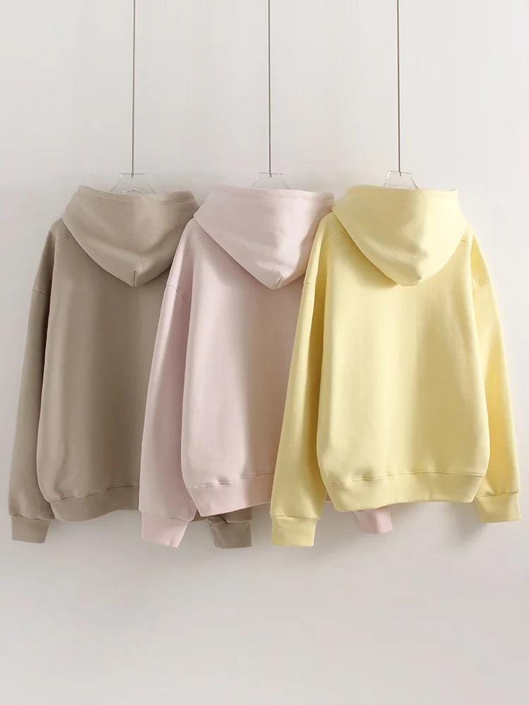 Winter Warm Hoodies Oversized For Women With Fleece Inside Yellow Thick Sweatshirts With Hooded Women Pink Hoodies Velvet Winter