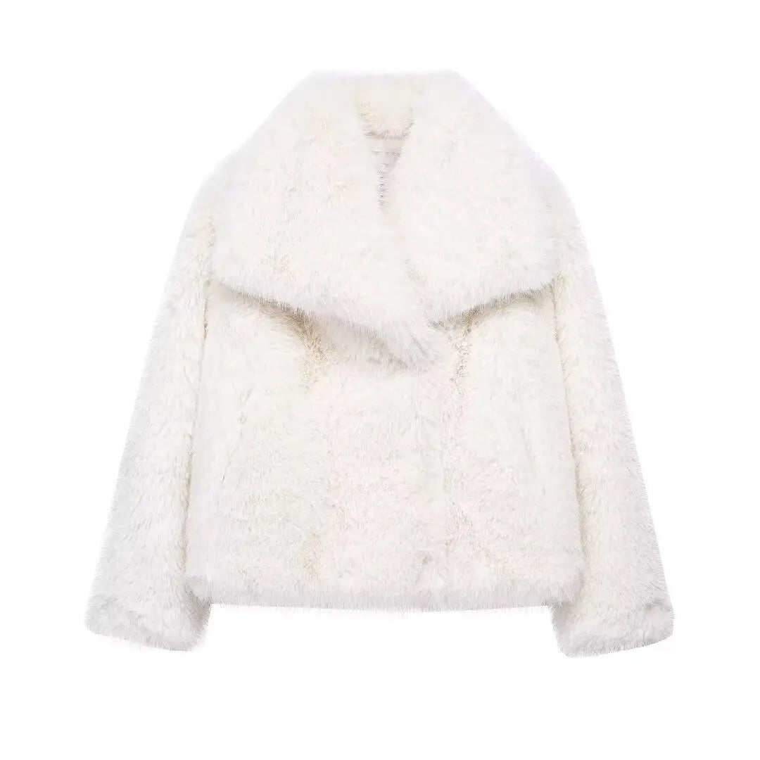 HH 2025 Winter Coats For Women New Artificial Fur Effect Loose Cropped Coat Female Versatile Streetwear Women's Cardigan