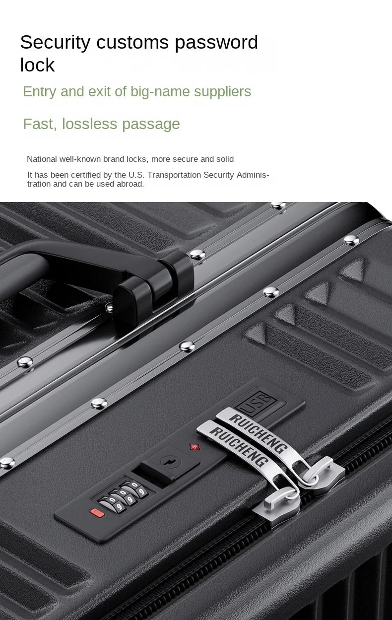Front Opening Suitcase 20 inch Boarding Box Trolley Case 28/30 inch Luggage Large Capacity Aluminium Frame Suitcase Password Box