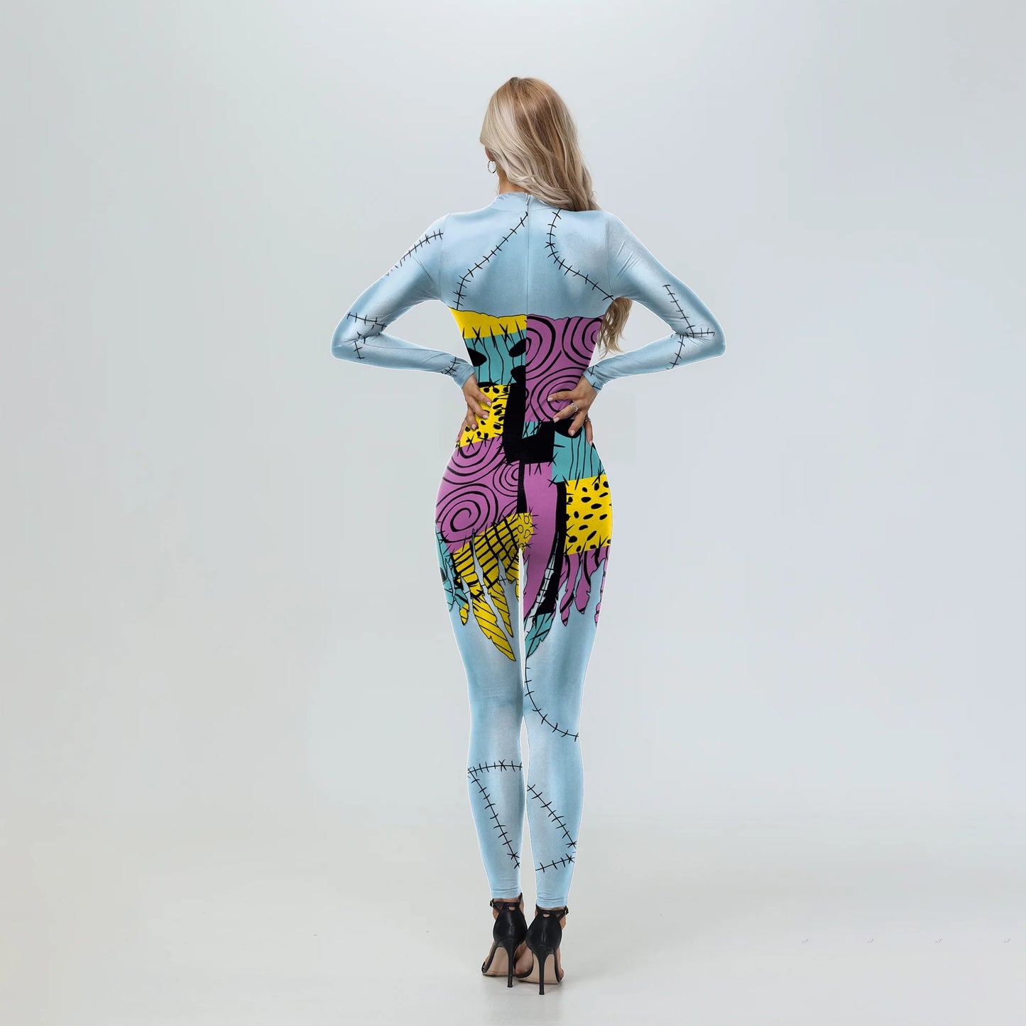 Halloween Anime Movie Sally Cosplay Dress Party Set Costume Christmas Women Slim Jumpsuit Catsuit Zentai Bodysuit Gothic Leggins