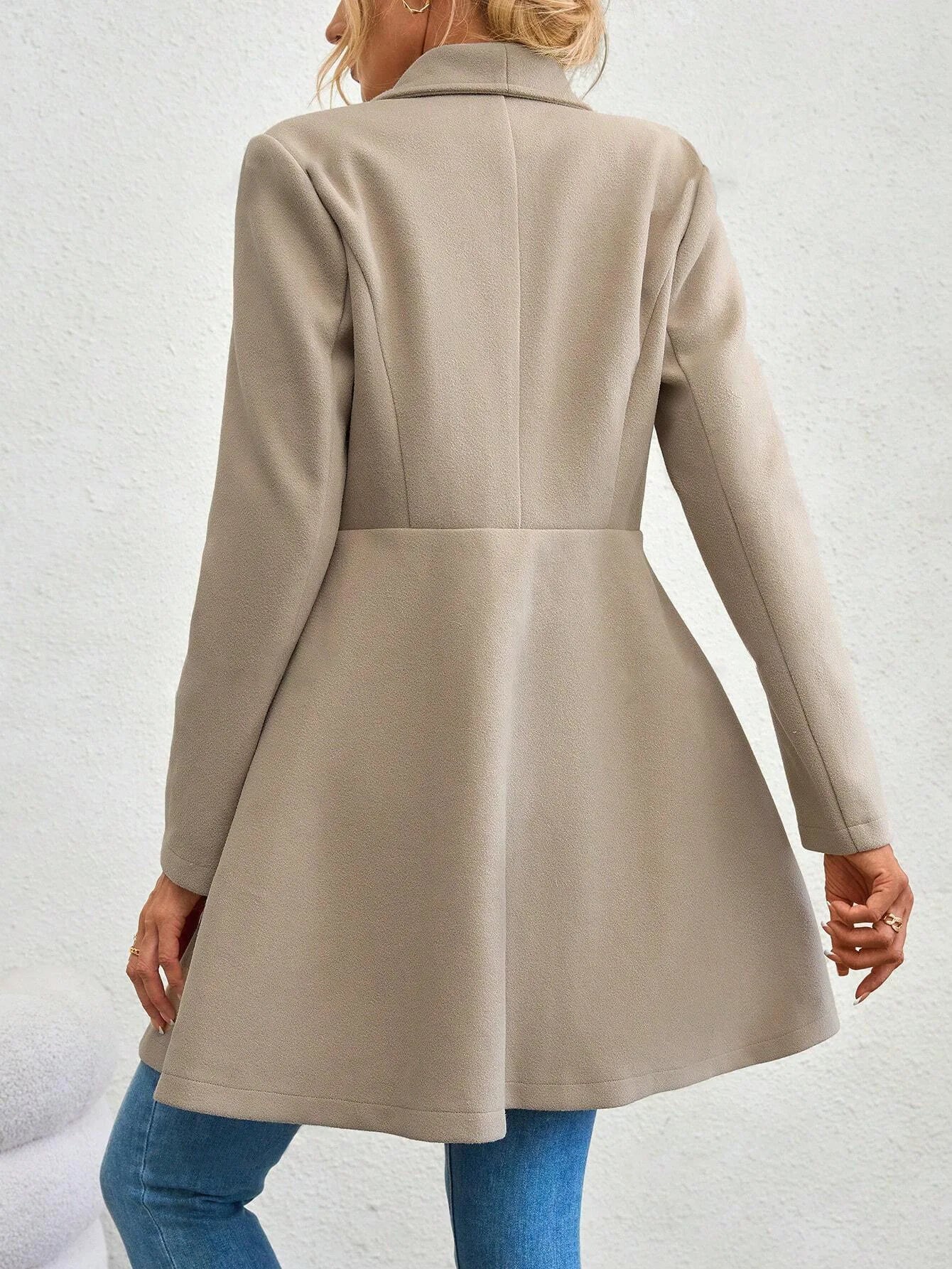 Autumn Winter Women Coat Fashion Solid Color Lapel Collar Single-breasted Slim Fit Female Woolen Coat Mid Length Lady Overcoat