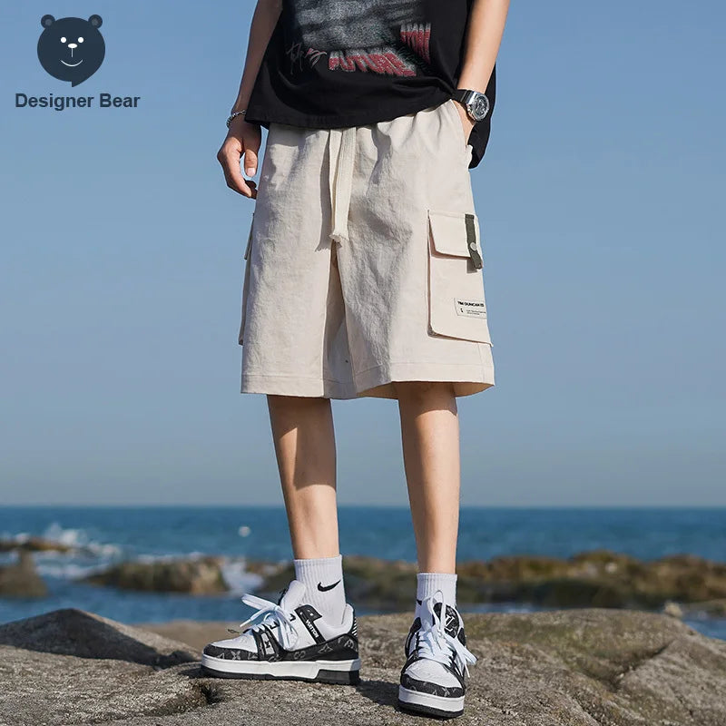 Brand Clothing Summer Men's Cargo Shorts Casual Baggy Multi-Pocket Drawstring Streetwear Sports Knee Length Bermuda Board Short