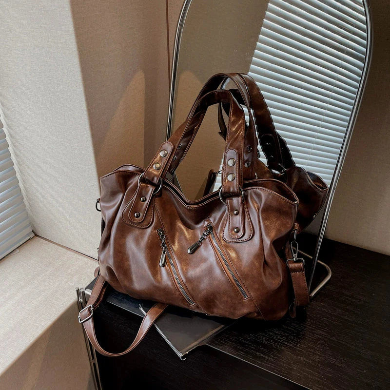 Retro Brand Roomy Shoulder Bag Female Luxury Solid Color Classic Crossbody Bag Large Capacity Style Soft PU Leather Tote Bag