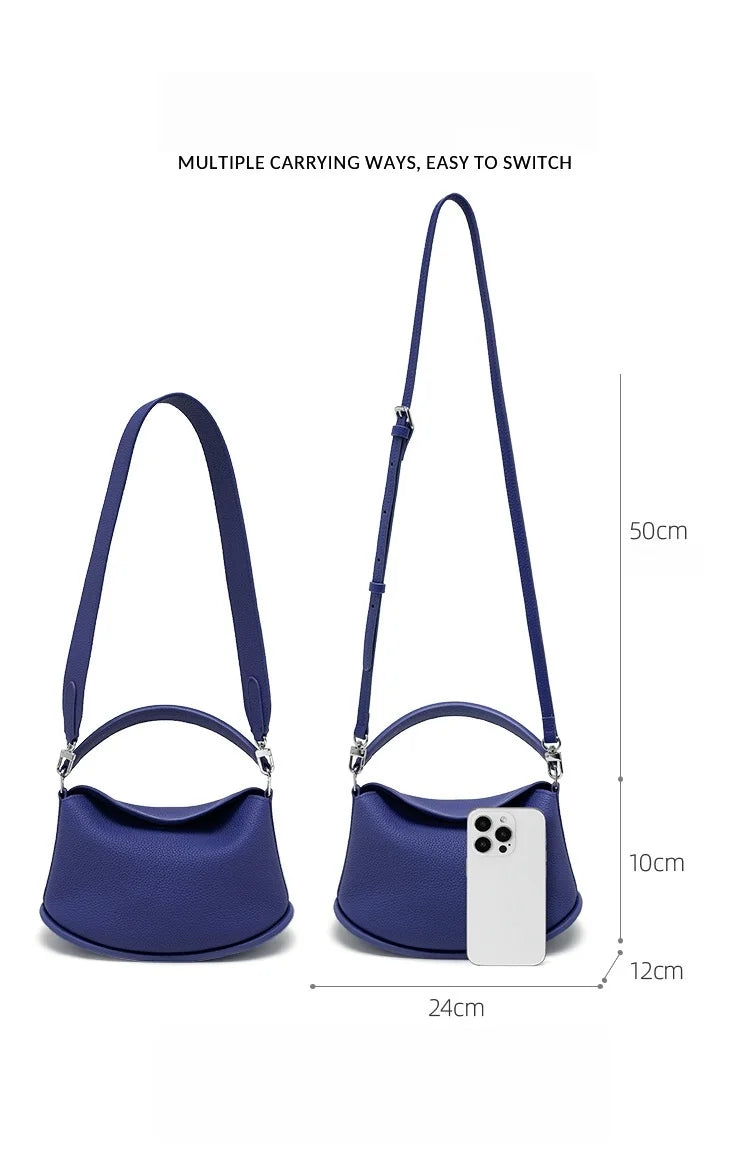 Spring Summer Full Grain Leather Women's Hobo Bag, Minimalist Lazy 3 Way Shoulder Crossbody Handbag, Daily Commute Tote