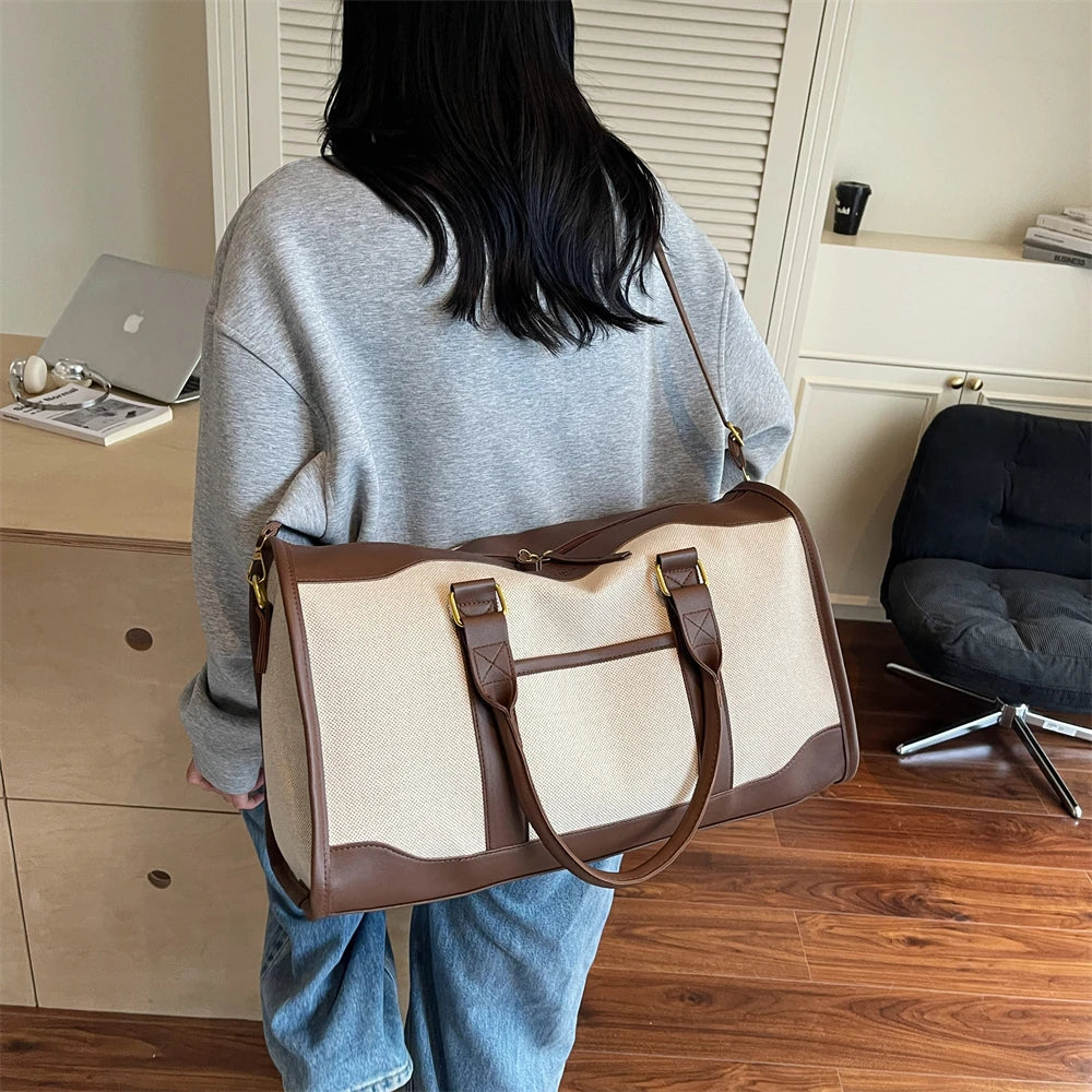 Oversized Travelling Handbags For Women Cotton Fabric Large Capacity Airplane Luggage Bag Simple Fashion Shoulder Crossbody Bags